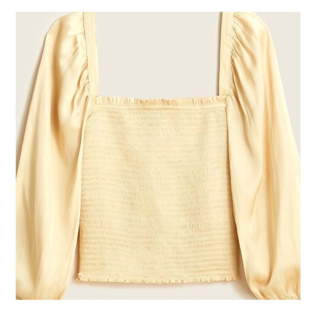 J.Crew Squareneck Smocked‎ Featherweight Satin Cropped Top